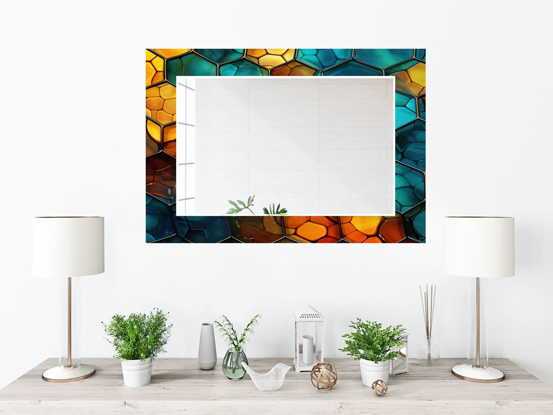 Abstract Stained Glass Pattern Wall Mirror-Home Office Wall Decoration