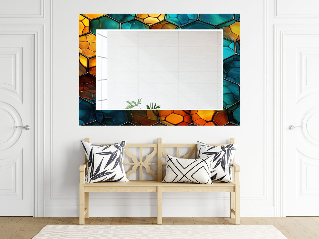 Abstract Stained Glass Pattern Wall Mirror-Home Office Wall Decoration