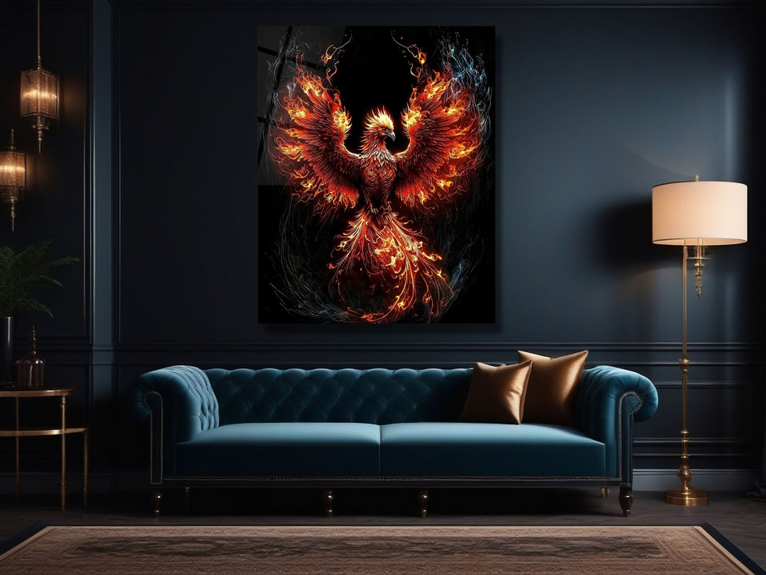 Phoenix Tempered Glass Wall Art Decor-Home&Office Glass Printing Wall Painting