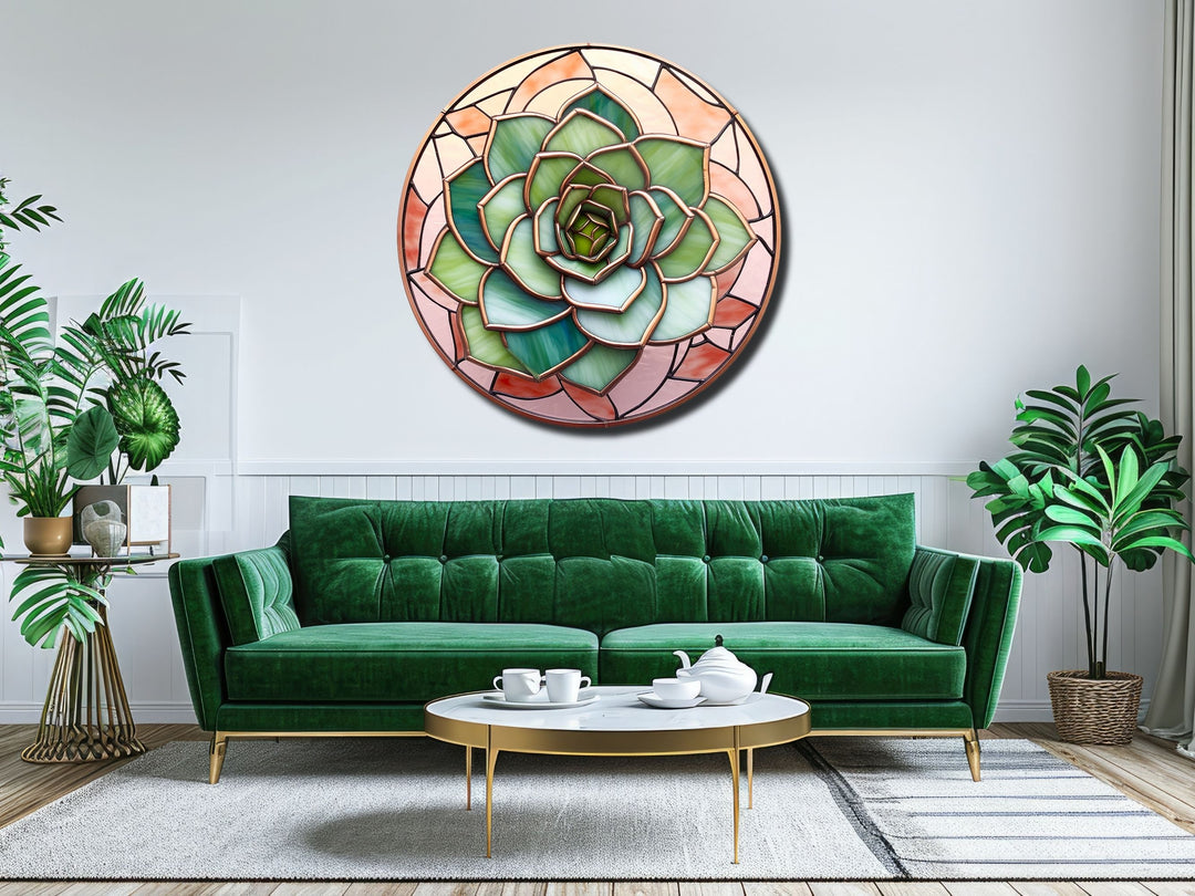 Stained Glass Lotus Flower Pattern Wall Art Decor-Glass Printing Wall Painting Round