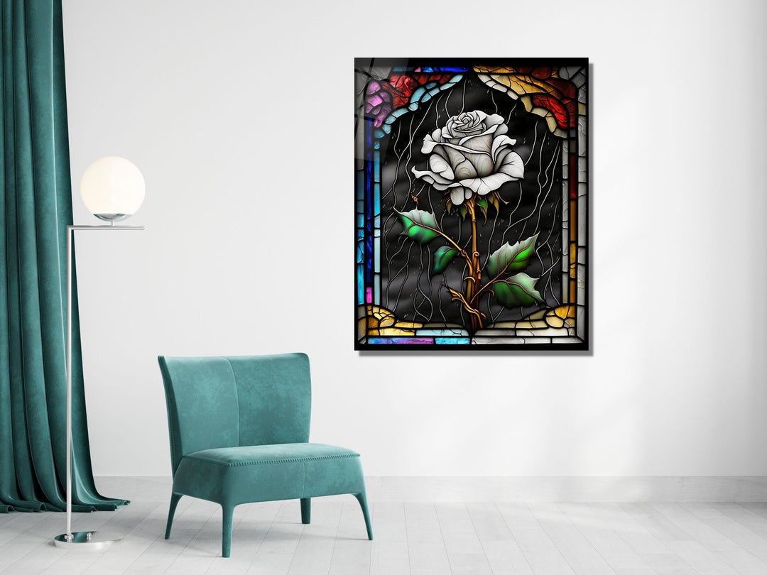 Stained Glass Rose Pattern Wall Art Window-Wall Painting Decor