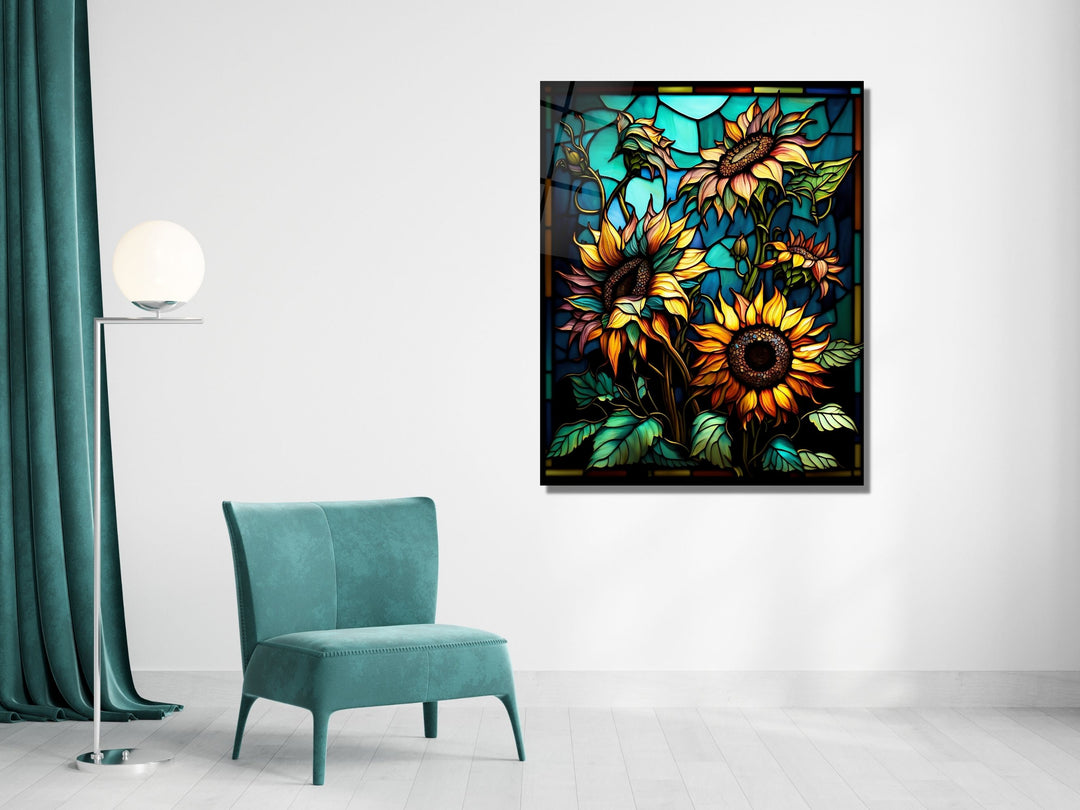 Stained Glass Sunflower Pattern Wall Art Window-Wall Painting Decor