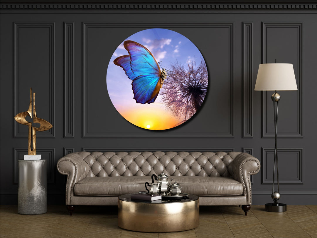 Blue Butterfly Wall Art Decor-Home&Office Glass Printing Wall Painting