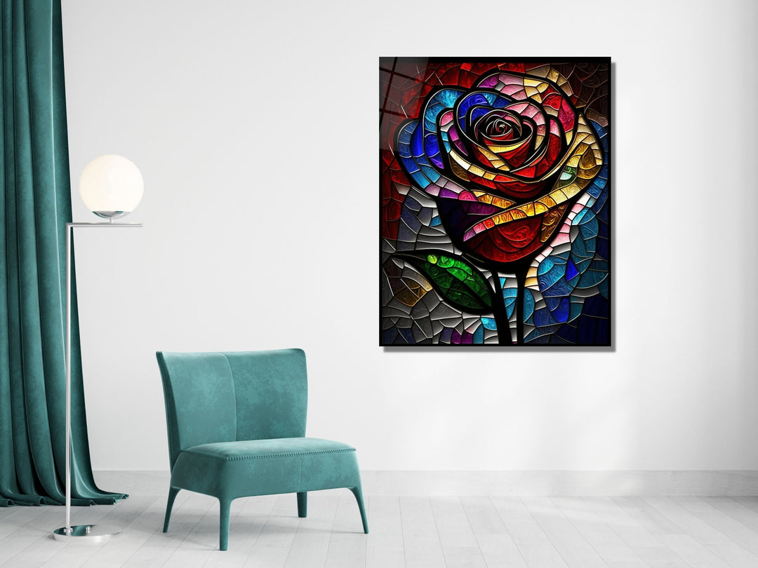 Stained Glass Rose Pattern Wall Art Window-Wall Painting Decor