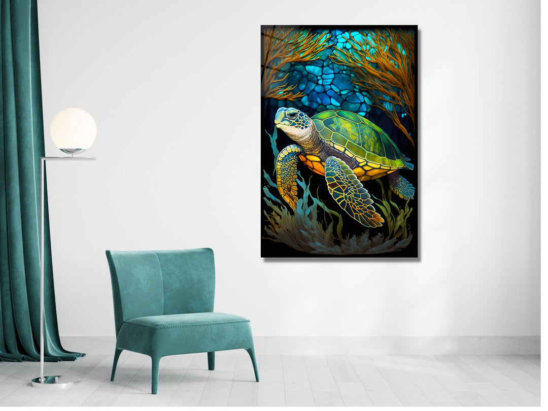 Stained Glass Sea Turtle Pattern Wall Art Window-Wall Painting Decor