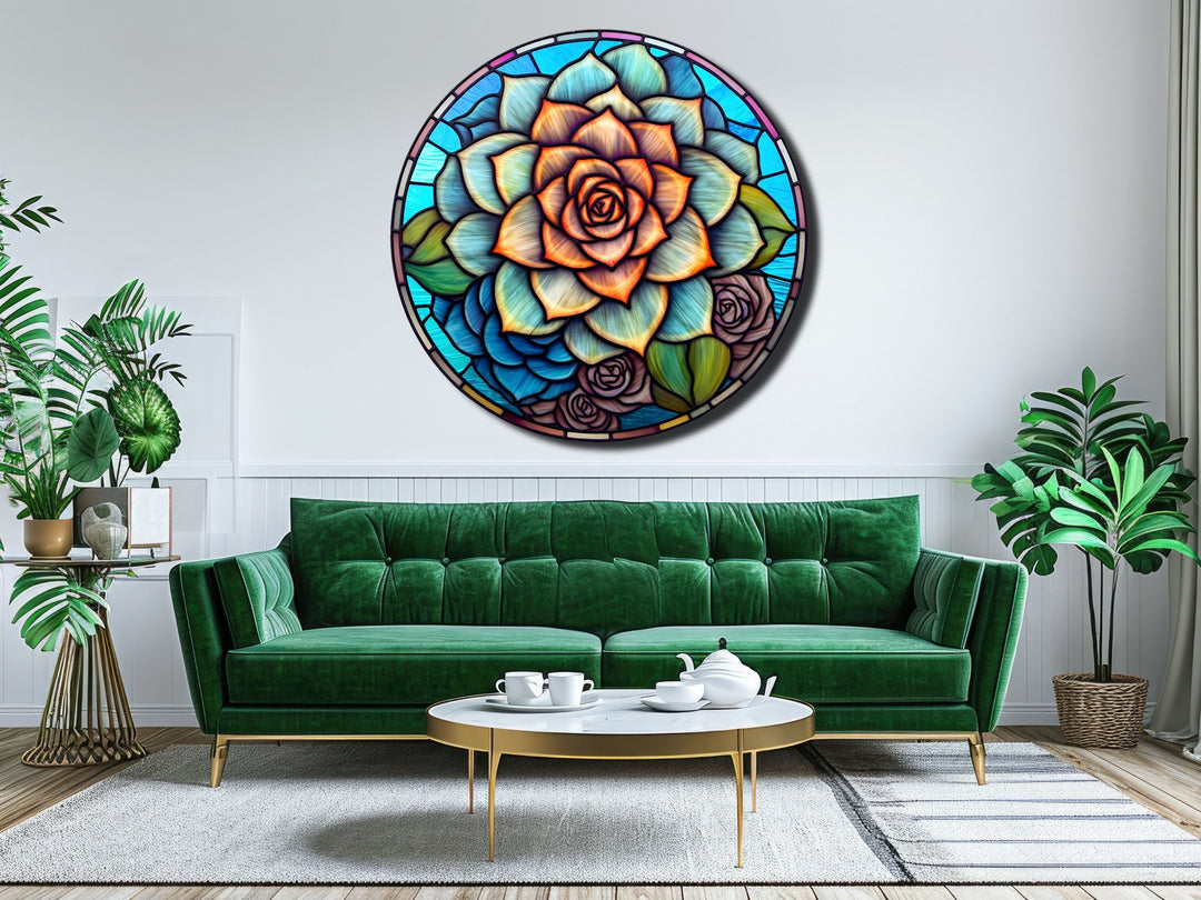 Stained Glass Lotus Flower Pattern Wall Art Decor-Glass Printing Wall Painting Round