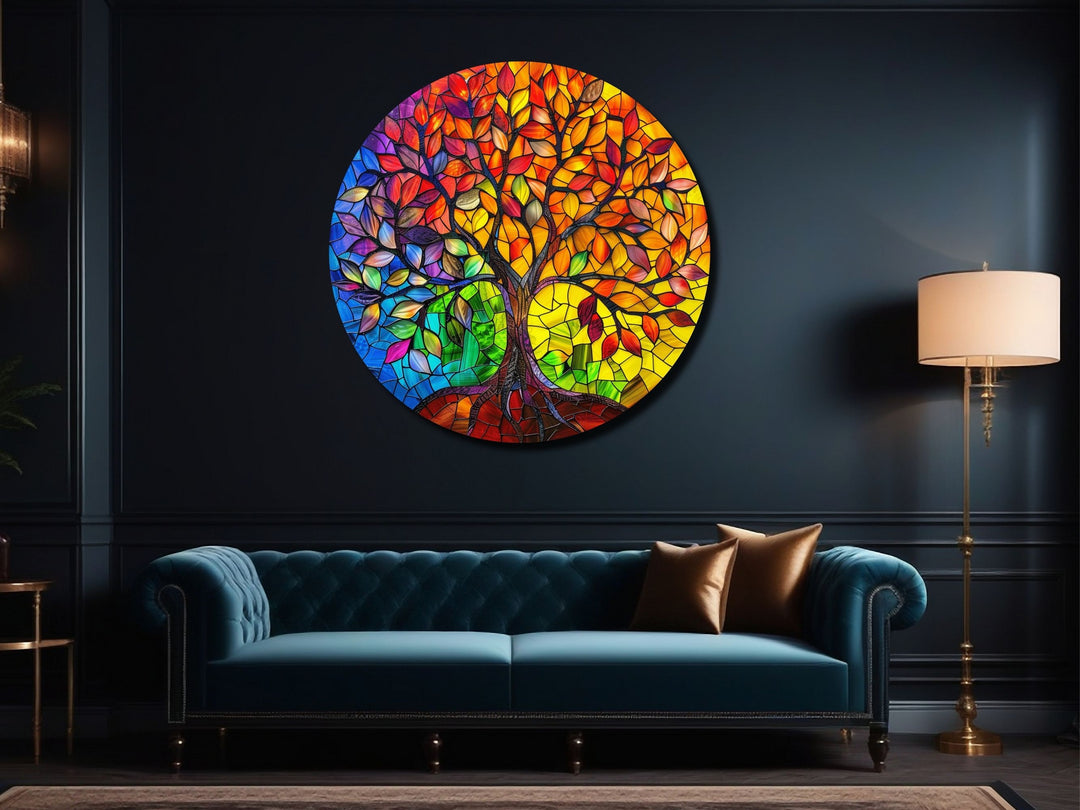 Stained Glass Tree Of Life Pattern Wall Art Decor-Home&Office Glass Printing Wall Painting