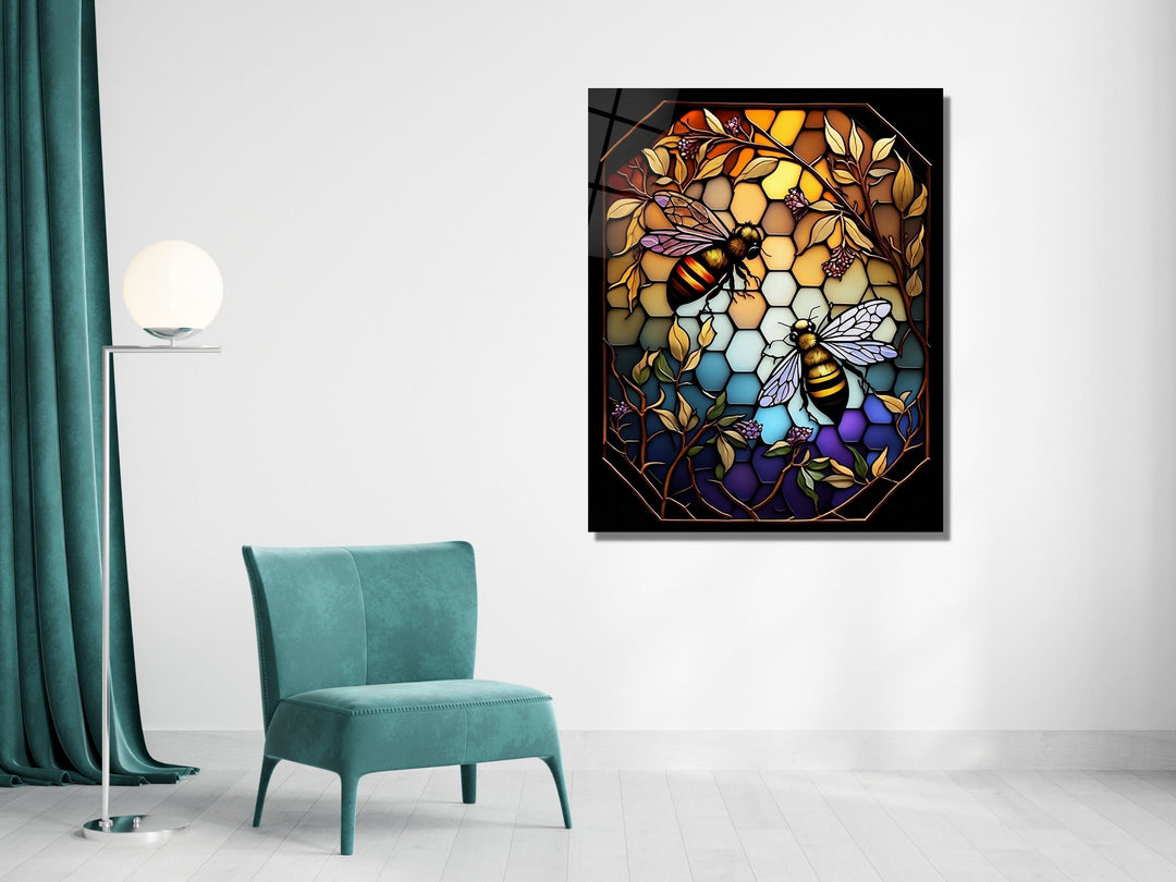 Stained Glass Bee Pattern Wall Art Window-Wall Painting Decor