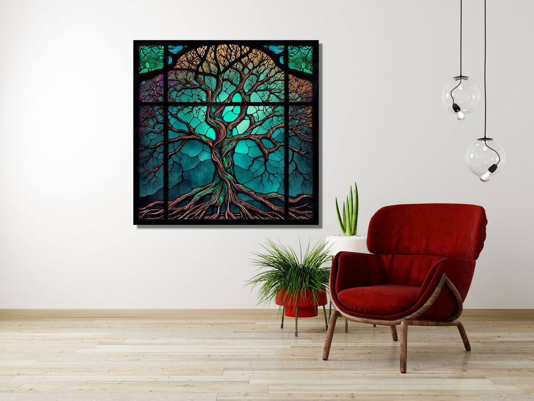 Stained Glass Wall Art Tree of Life Window-Wall Painting Decor Panel