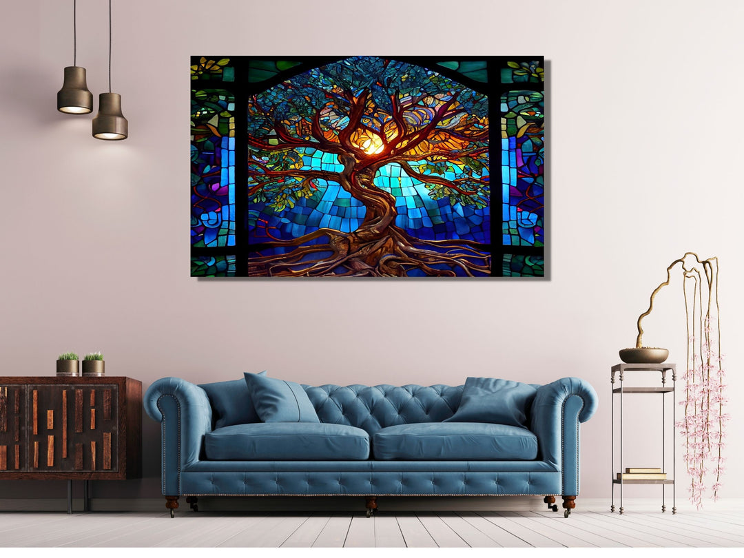 Stained Glass Tree of Life Pattern Wall Art Decor-Home&Office Glass Printing Wall Painting