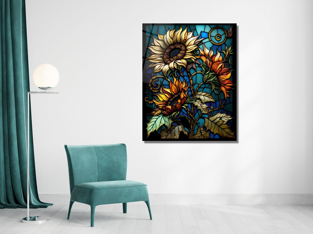 Stained Glass Sunflower Pattern Wall Art Window-Wall Painting Decor