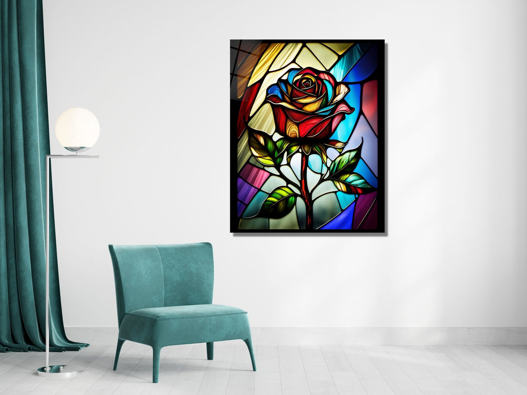 Stained Glass Rose Pattern Wall Art Window-Wall Painting Decor