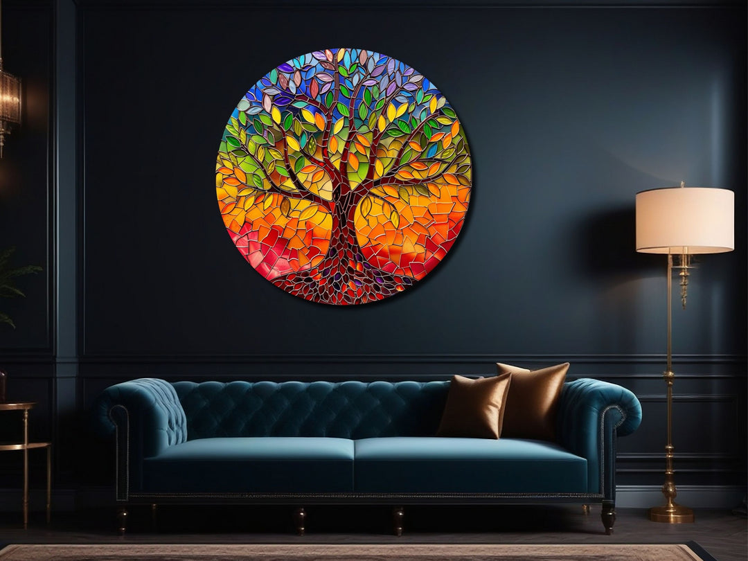 Stained Glass Tree Of Life Pattern Wall Art Decor-Home&Office Glass Printing Wall Painting