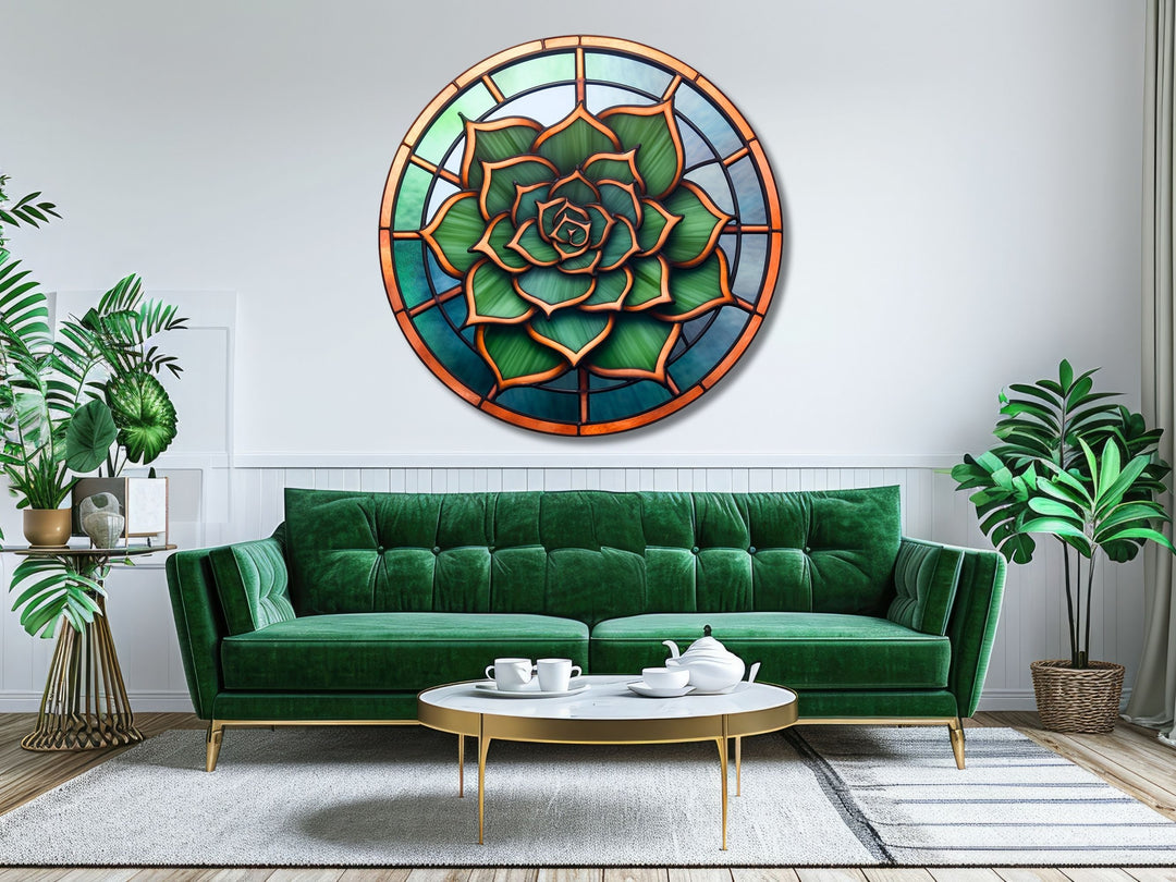 Stained Glass Lotus Flower Pattern Wall Art Decor-Glass Printing Wall Painting Round