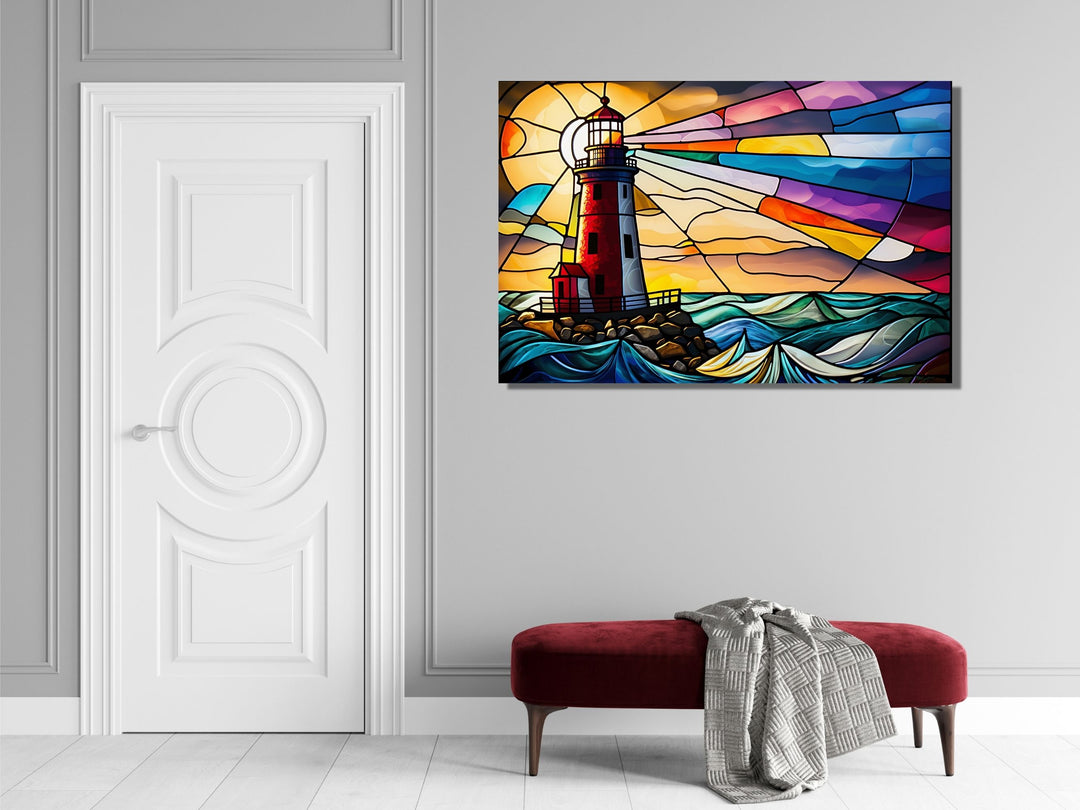 Stained Glass Light House Pattern Wall Art Window-Wall Painting Decor