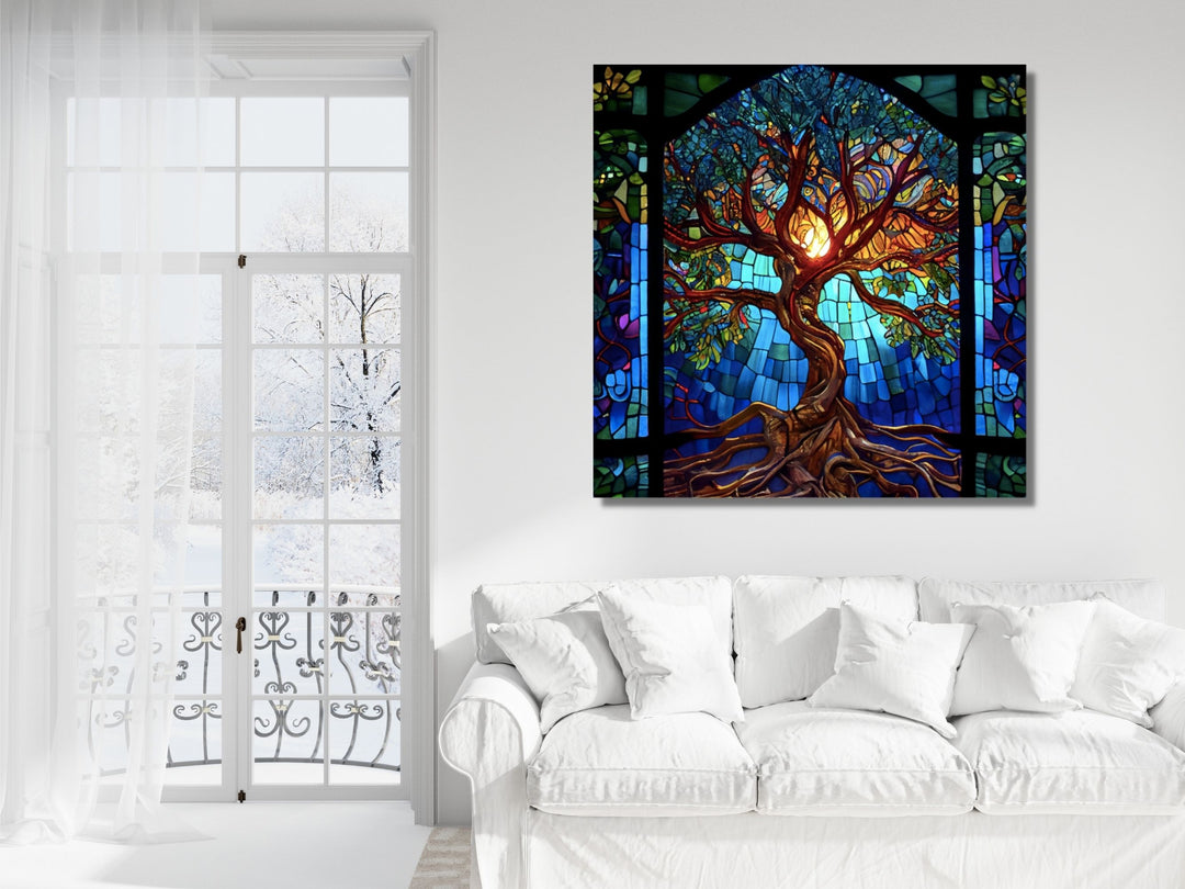 Stained Glass Tree of Life Pattern Wall Art Decor-Home&Office Glass Printing Wall Painting