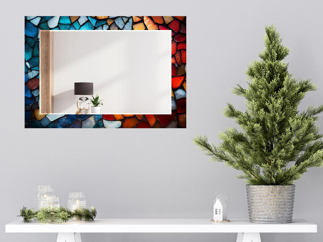 Abstract Stained Glass Pattern Wall Mirror-Home Office Wall Decoration