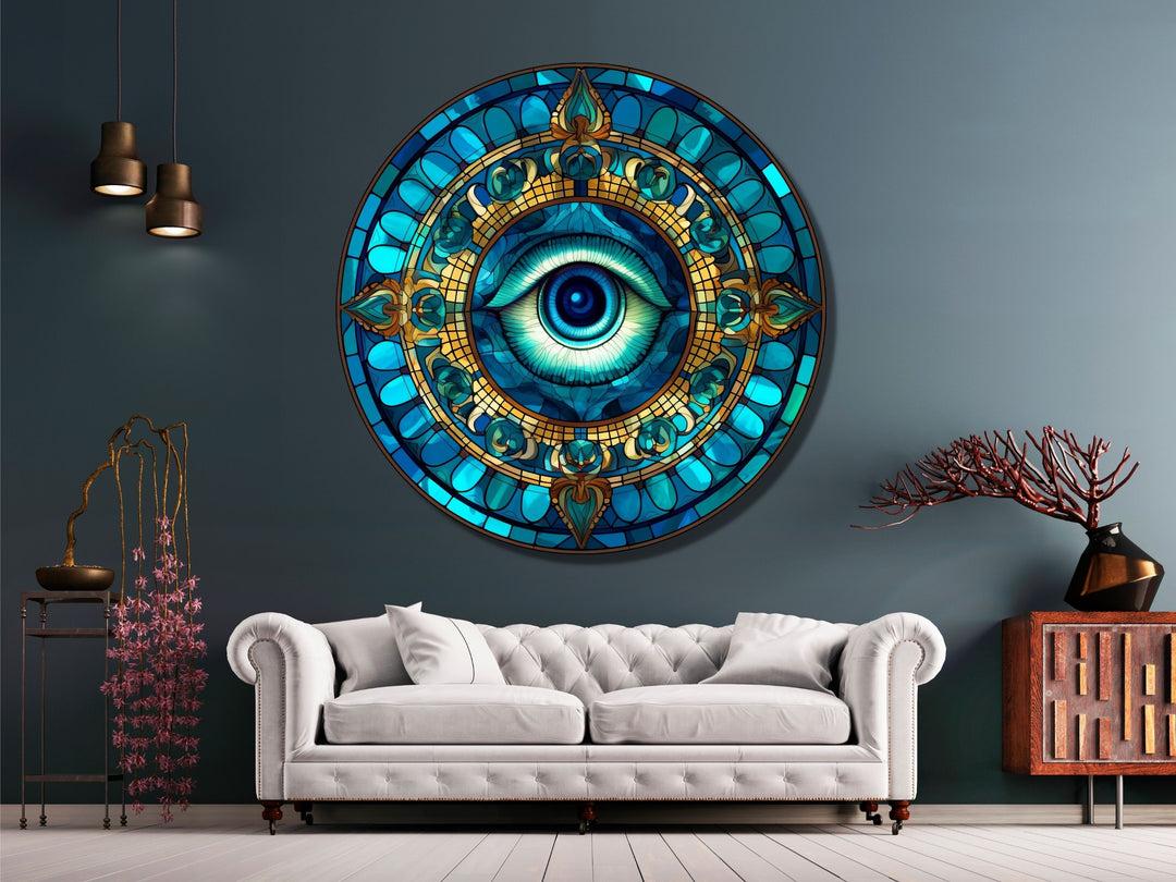 Round Evil Eye Glass Printing Wall Art-Home Office Wall Painting Decor