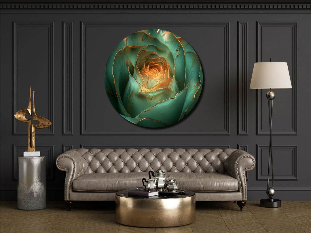 Abstract Gold Green Floral Wall Art Decor-Home&Office Glass Printing Wall Painting