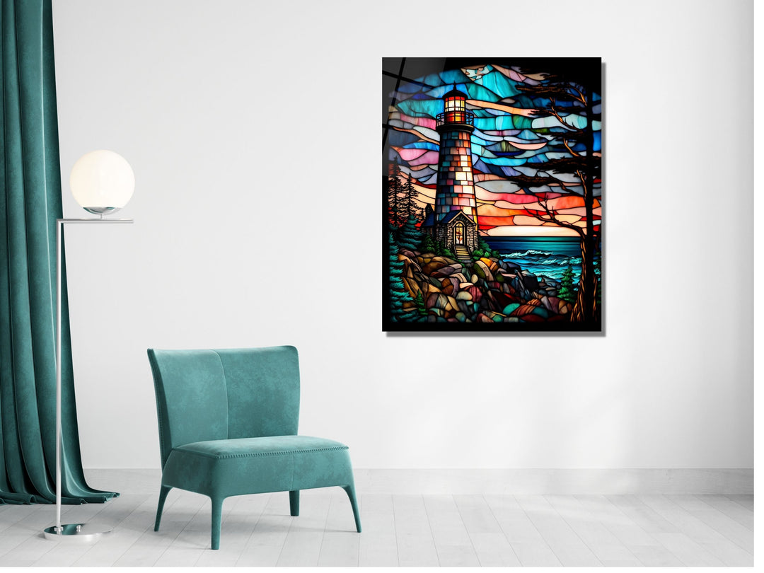 Stained Glass Light House Pattern Wall Art Window-Wall Painting Decor