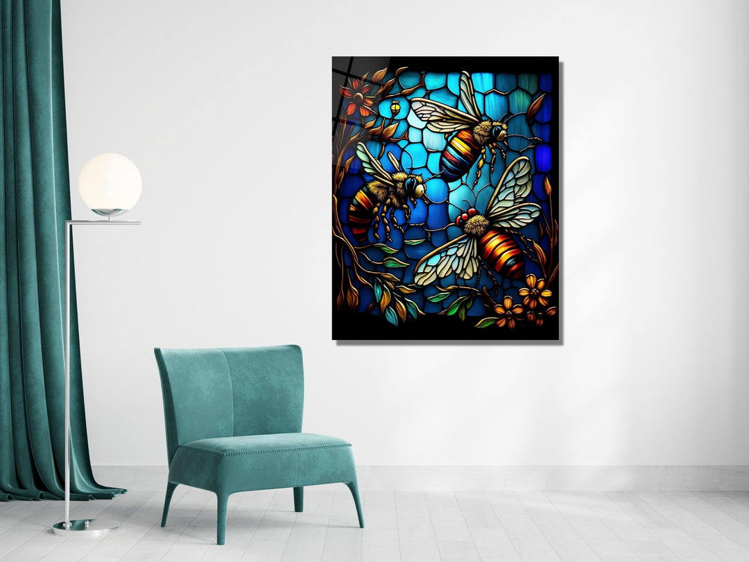 Stained Glass Bee Pattern Wall Art Window-Wall Painting Decor