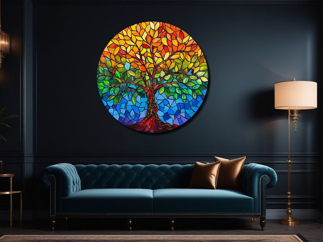 Stained Glass Tree Of Life Pattern Wall Art Decor-Home&Office Glass Printing Wall Painting