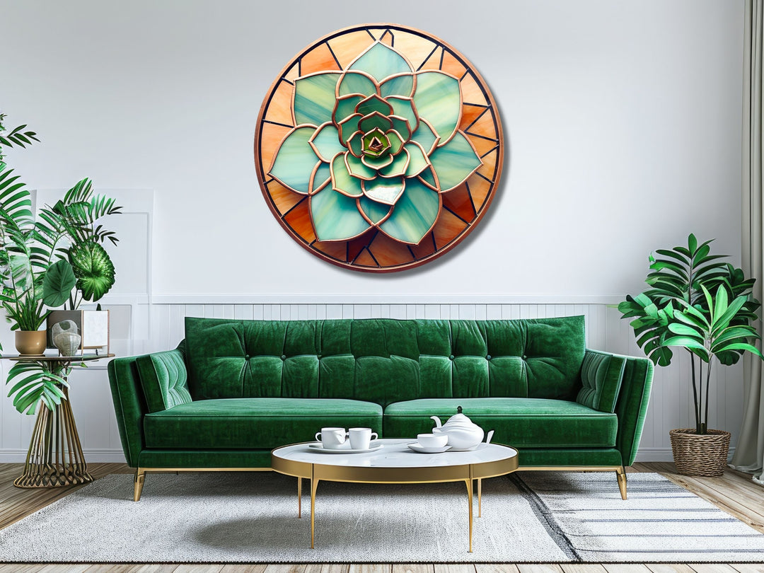 Stained Glass Lotus Flower Pattern Wall Art Decor-Glass Printing Wall Painting Round