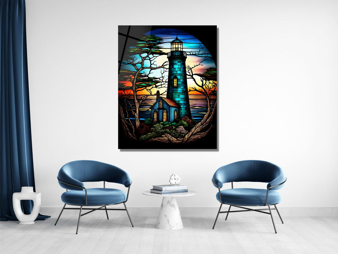 Stained Glass Light House Pattern Wall Art Window-Wall Painting Decor