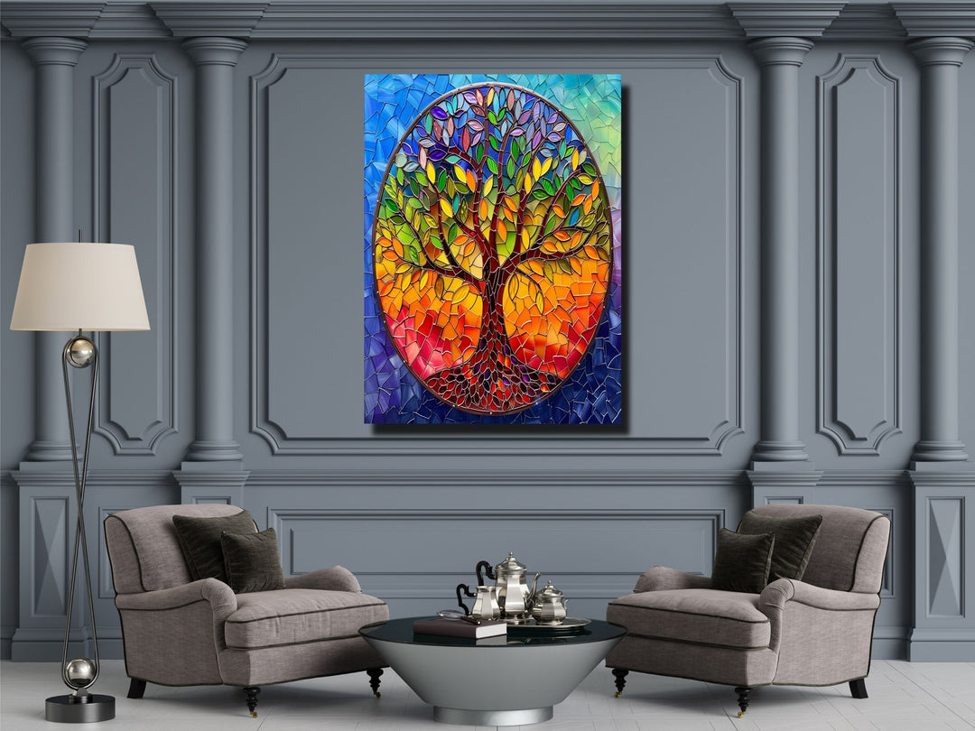 Stained Glass Tree of Life Pattern Wall Art Decor-Home&Office Glass Printing Wall Painting