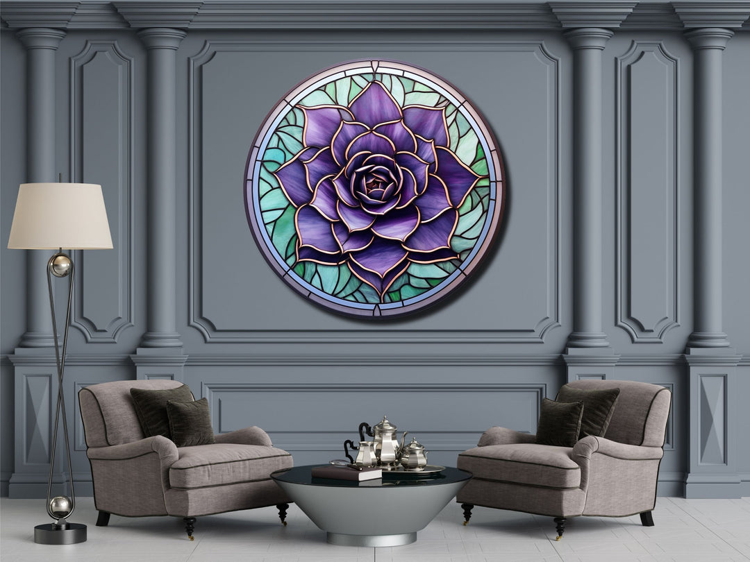 Stained Glass Lotus Flower Pattern Wall Art Decor-Glass Printing Wall Painting Round