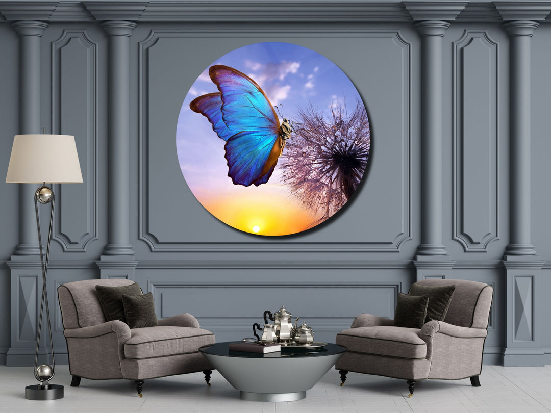 Blue Butterfly Wall Art Decor-Home&Office Glass Printing Wall Painting