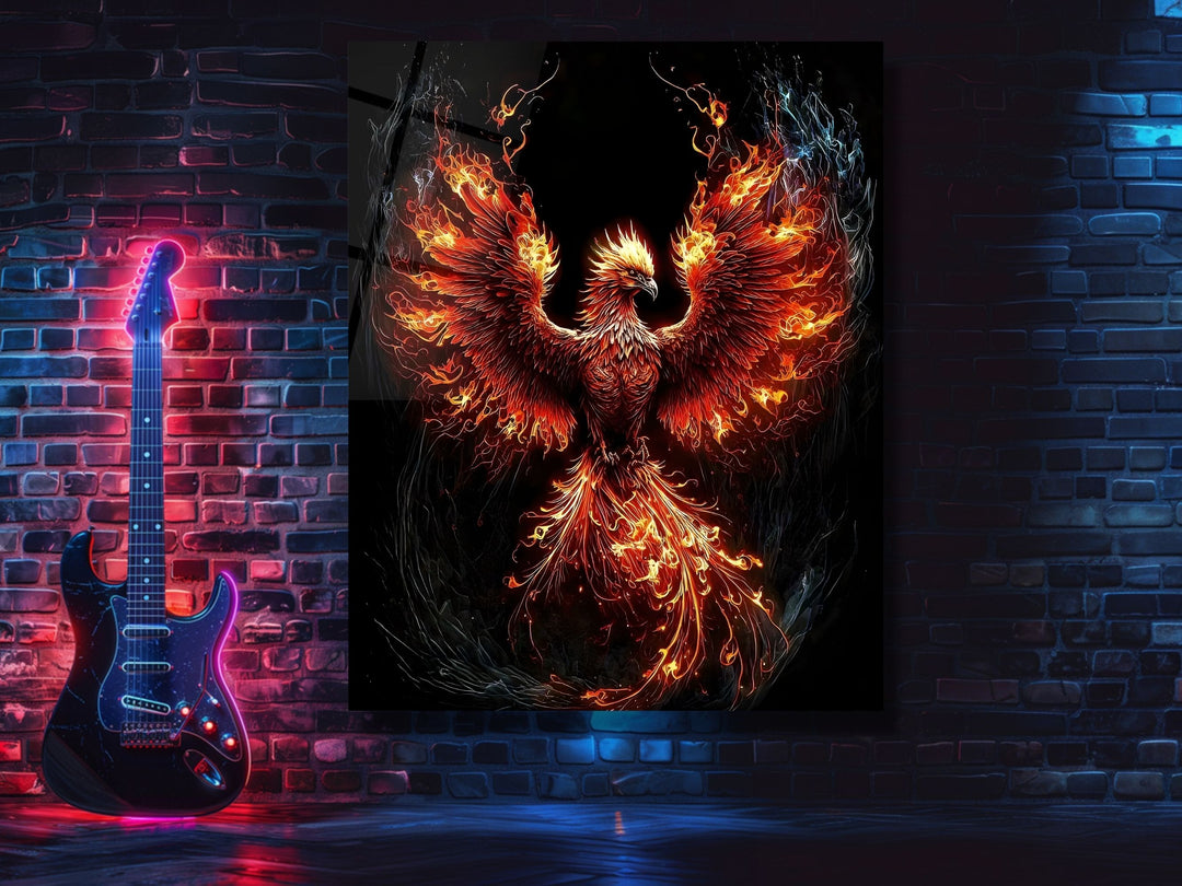 Phoenix Tempered Glass Wall Art Decor-Home&Office Glass Printing Wall Painting