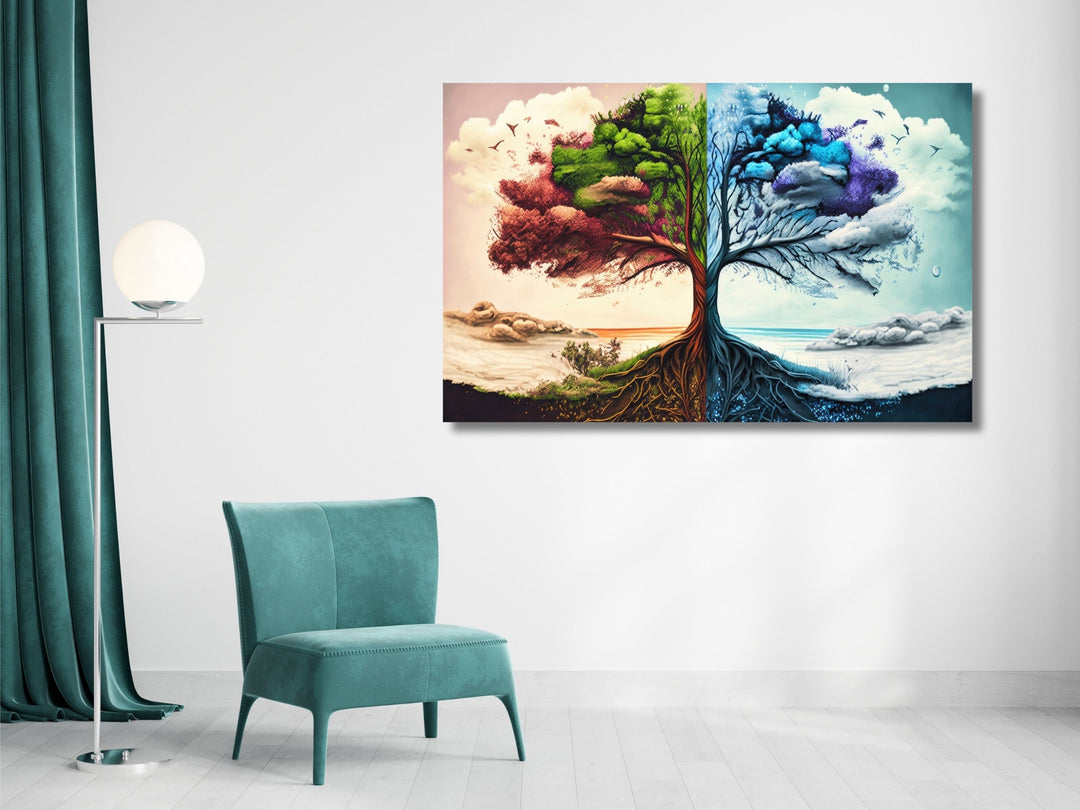 Tree of Life Pattern Tempered Glass Printing Wall Art-Home Office Wall Painting Decor