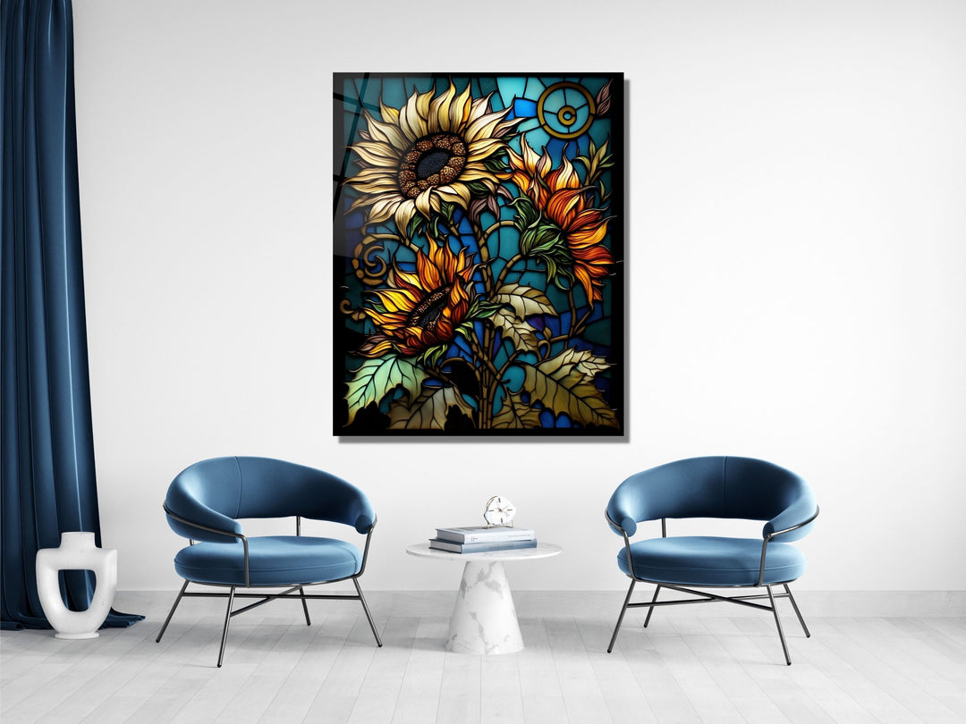 Stained Glass Sunflower Pattern Wall Art Window-Wall Painting Decor