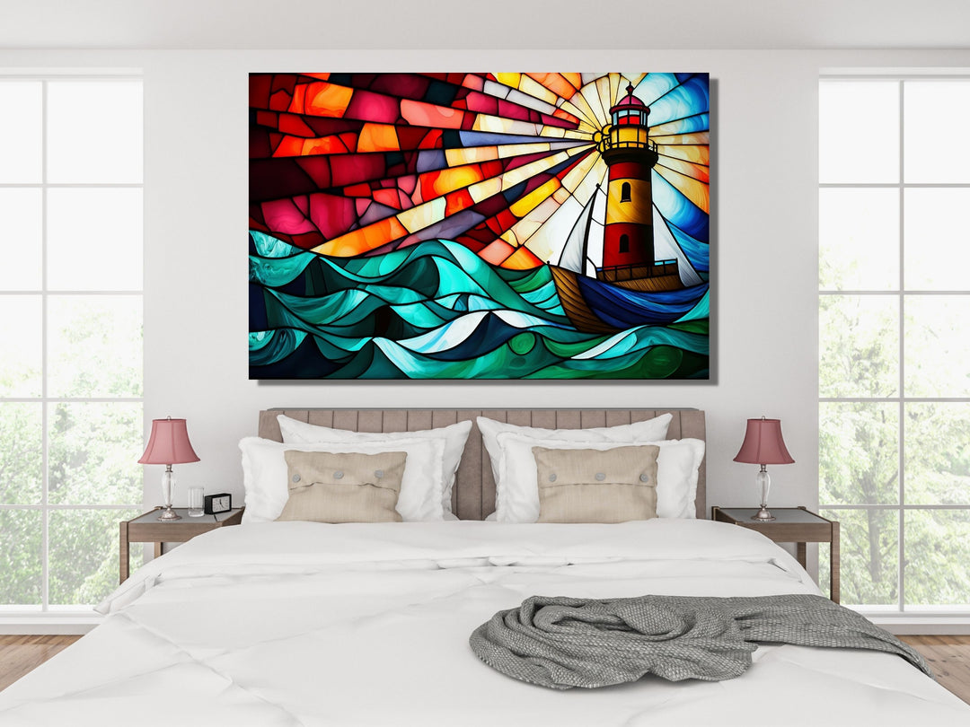 Stained Glass Light House Pattern Wall Art Window-Wall Painting Decor