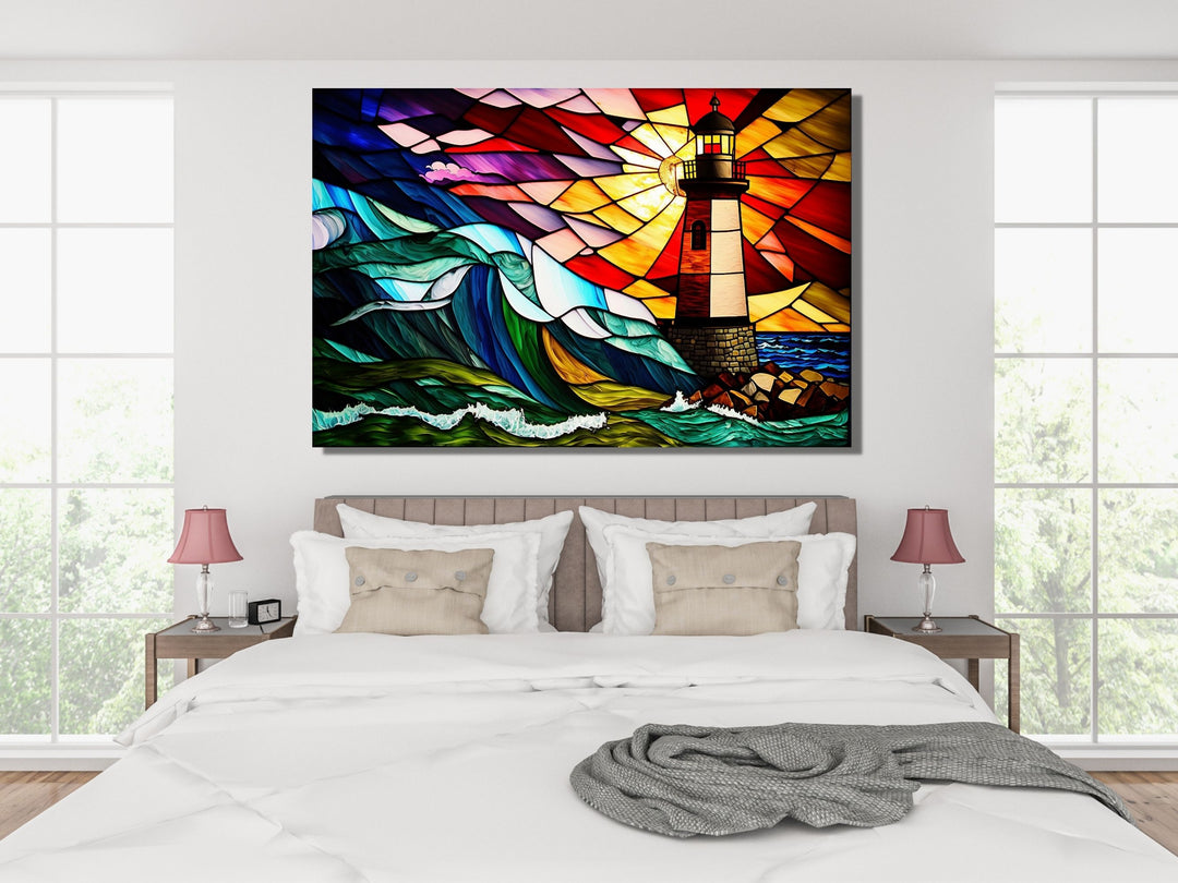 Stained Glass Light House Pattern Wall Art Window-Wall Painting Decor