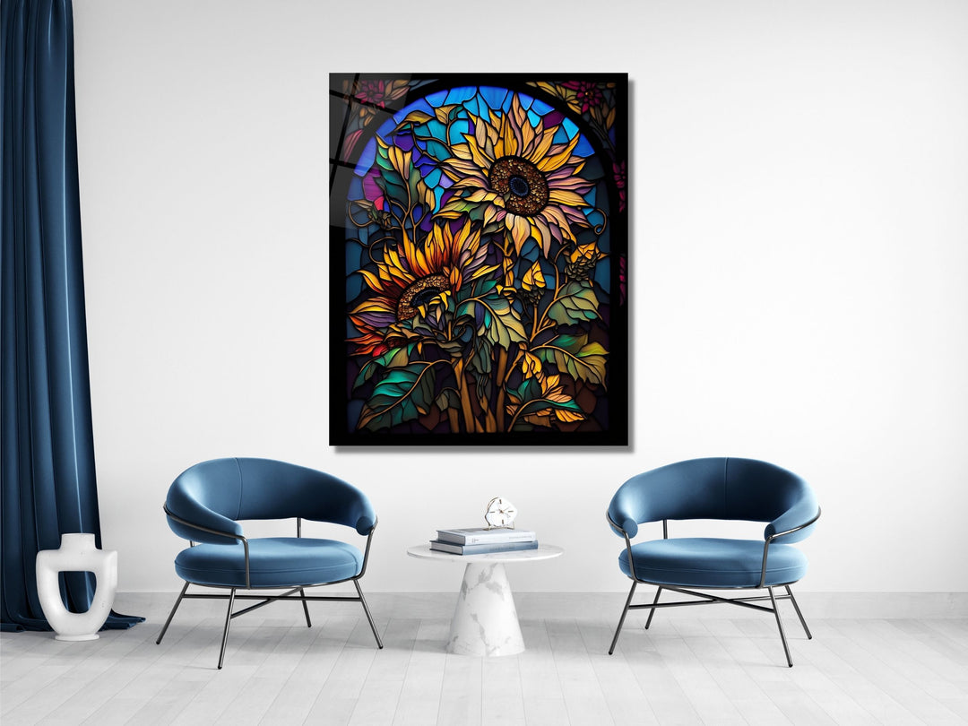 Stained Glass Sunflower Pattern Wall Art Window-Wall Painting Decor