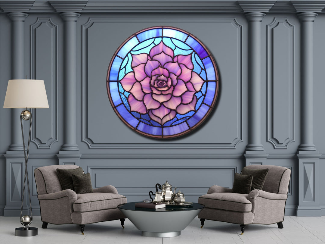 Stained Glass Lotus Flower Pattern Wall Art Decor-Glass Printing Wall Painting Round