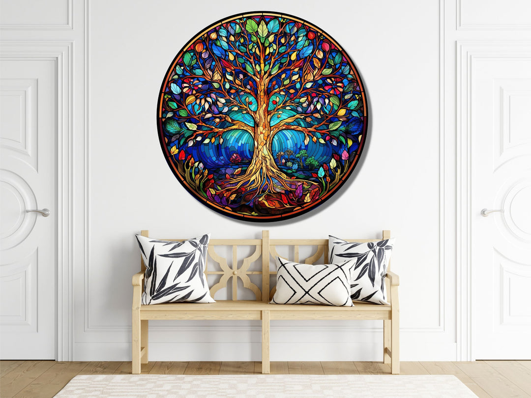 Tree of Life Stained Glass Pattern Wall Art Window-Wall Painting Decor Round