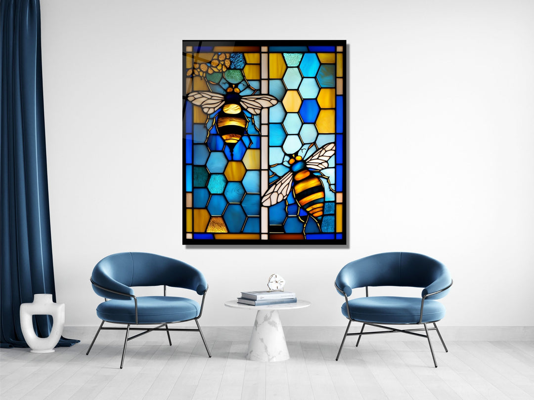 Stained Glass Bee Pattern Wall Art Window-Wall Painting Decor