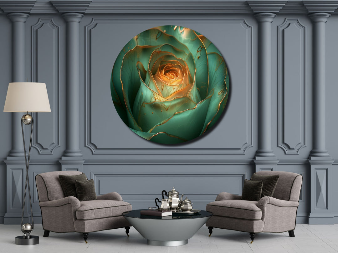 Abstract Gold Green Floral Wall Art Decor-Home&Office Glass Printing Wall Painting