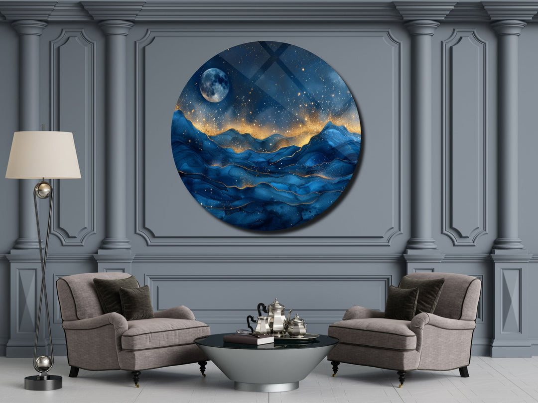 Abstract Blue Moon Wall Art Decor-Home&Office Glass Printing Wall Painting