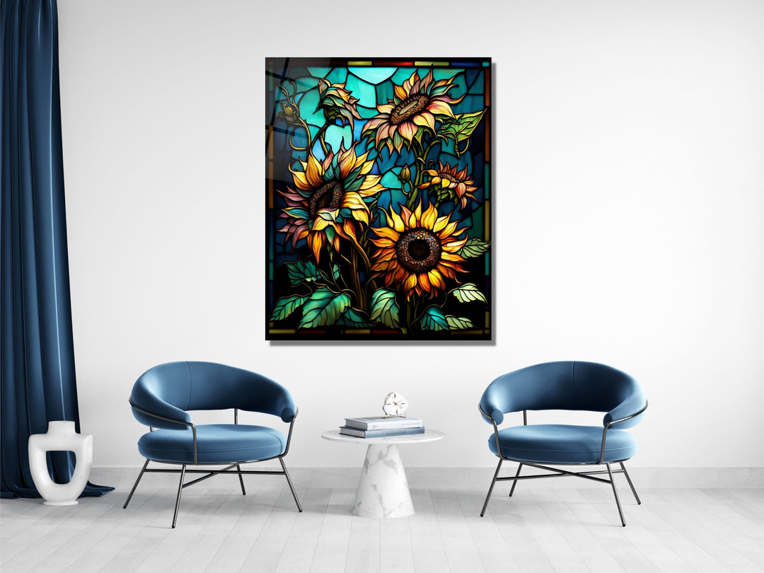 Stained Glass Sunflower Pattern Wall Art Window-Wall Painting Decor