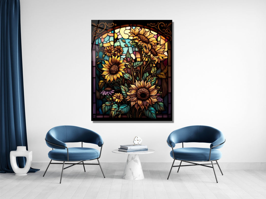 Stained Glass Sunflower Pattern Wall Art Window-Wall Painting Decor