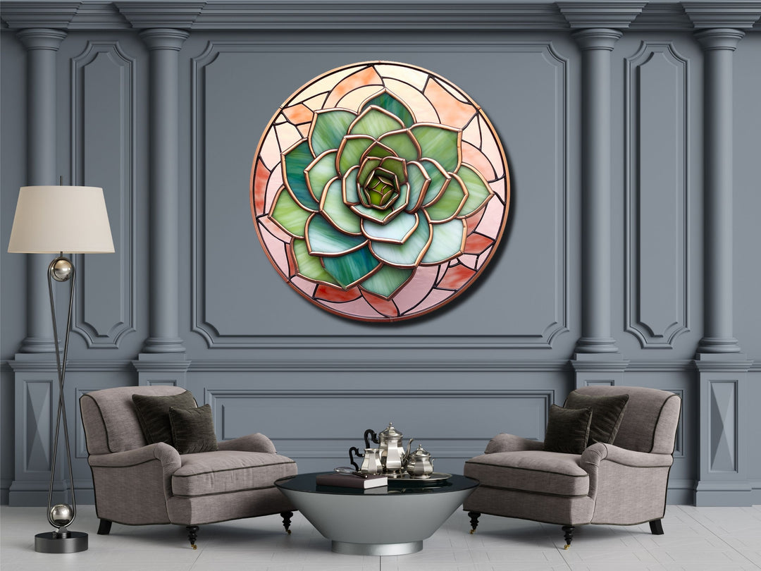 Stained Glass Lotus Flower Pattern Wall Art Decor-Glass Printing Wall Painting Round