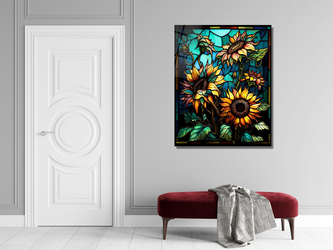 Stained Glass Sunflower Pattern Wall Art Window-Wall Painting Decor