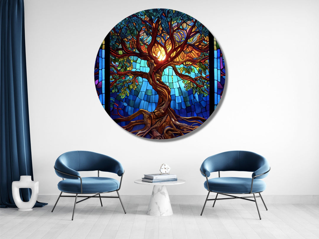 Stained Glass Wall Art Tree of Life Window-Wall Painting Decor Panel