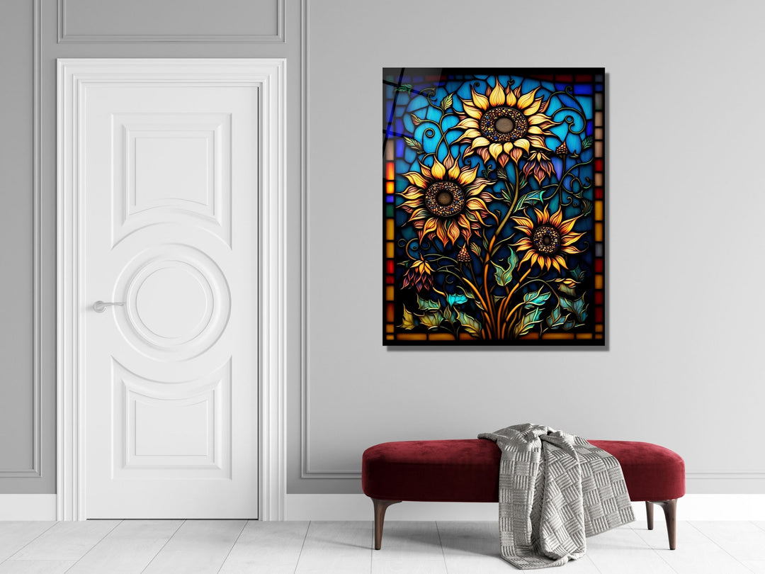 Stained Glass Sunflower Pattern Wall Art Window-Wall Painting Decor