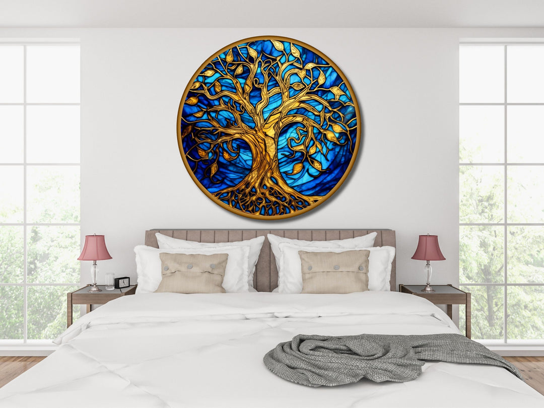 Tree of Life Stained Glass Pattern Wall Art Window-Wall Painting Decor Round