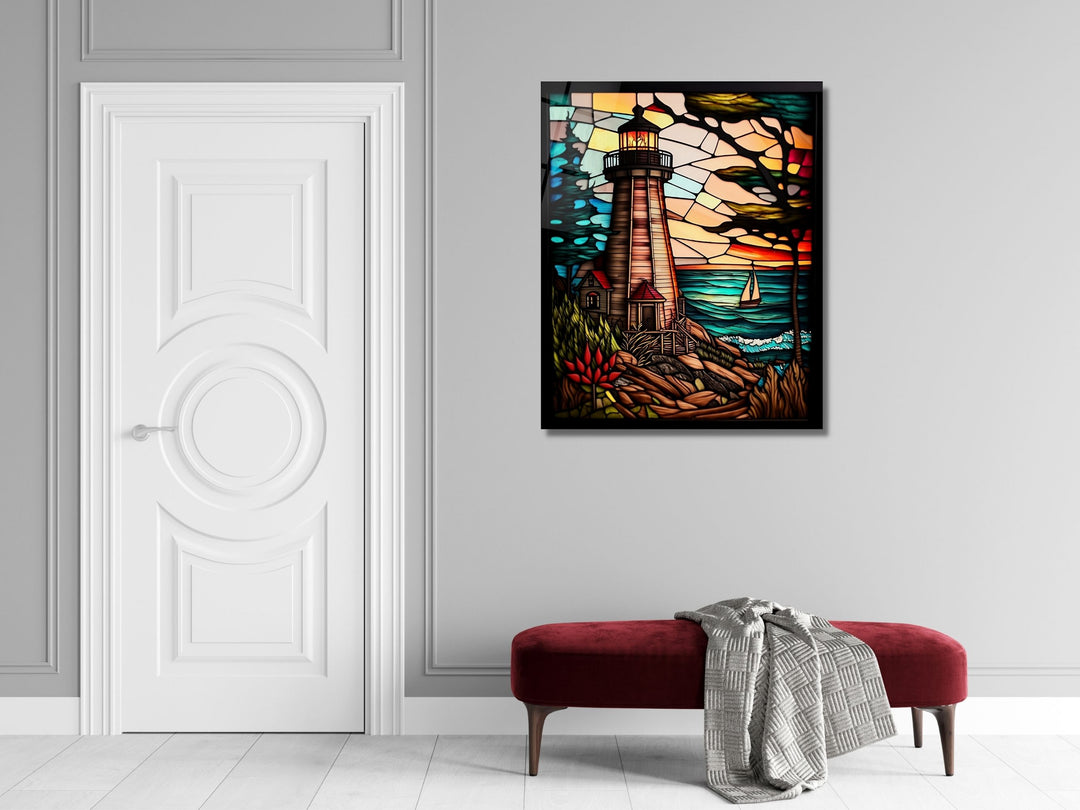 Stained Glass Light House Pattern Wall Art Window-Wall Painting Decor